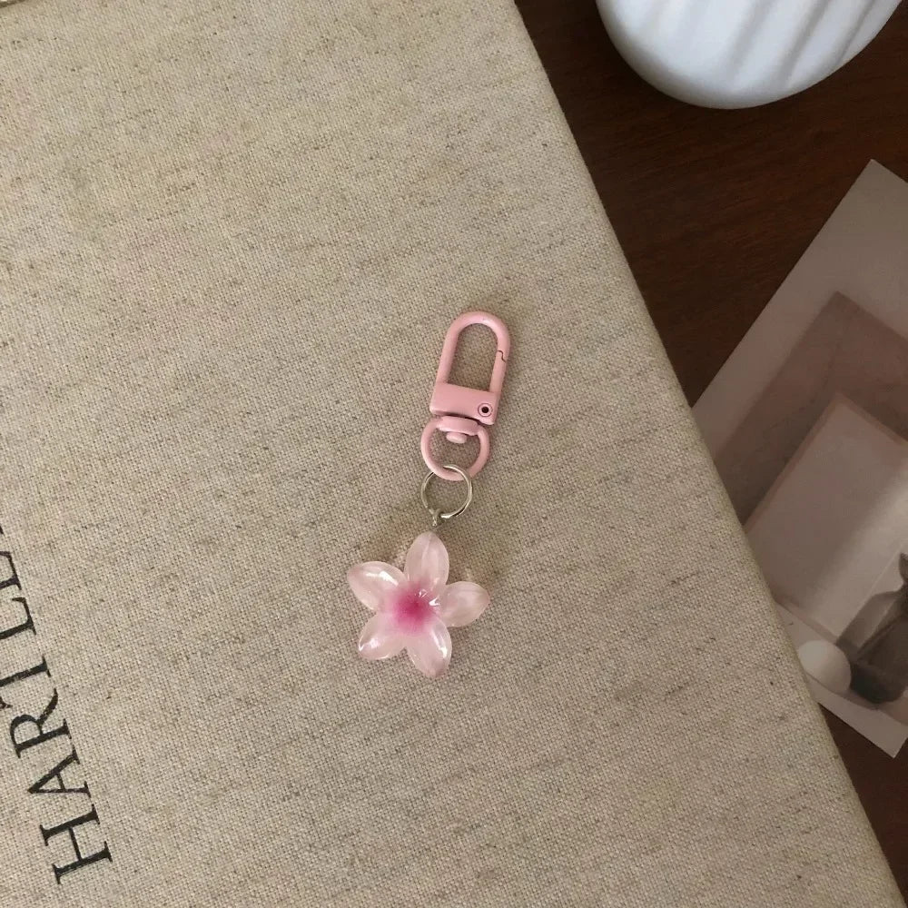 Cute Colorful Flower Pendant Keychains Women Bag Earphone Case Pendant DIY Accessories Car Key Ring Girl Candy Color Key Chains