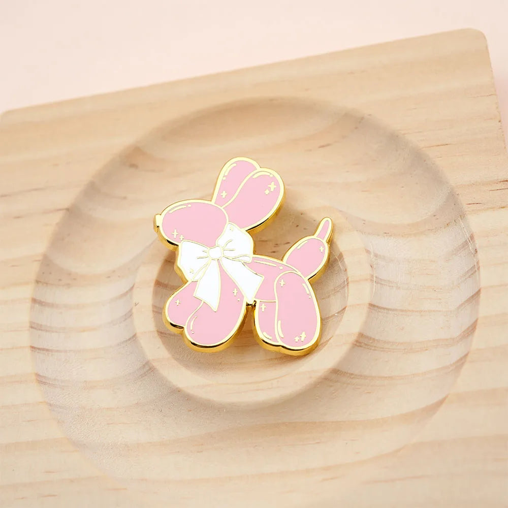 Pink Balloon Dog with Bow Enamel Pin Cute Puppy Clipart Preppy Girly Aesthetic Pastel Jewelry Hot Girl Gift Accessories