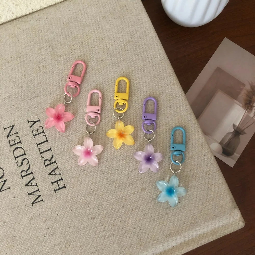 Cute Colorful Flower Pendant Keychains Women Bag Earphone Case Pendant DIY Accessories Car Key Ring Girl Candy Color Key Chains