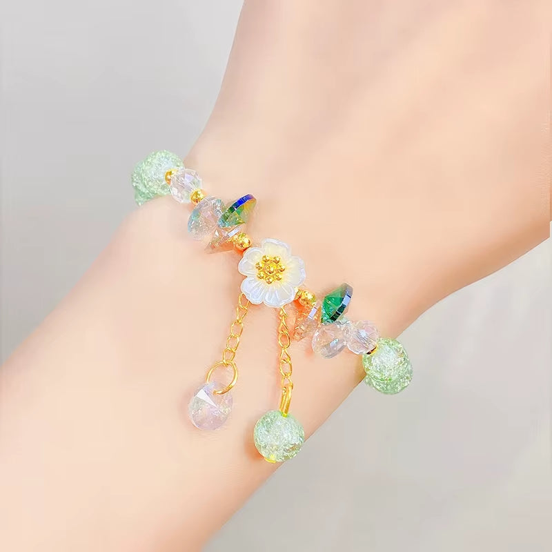 Korean Fashion Cute Shell Flower Beaded Bracelet for Women Colorful Crystal Charm Bracelets Bridal Wedding Jewelry Travel Gifts