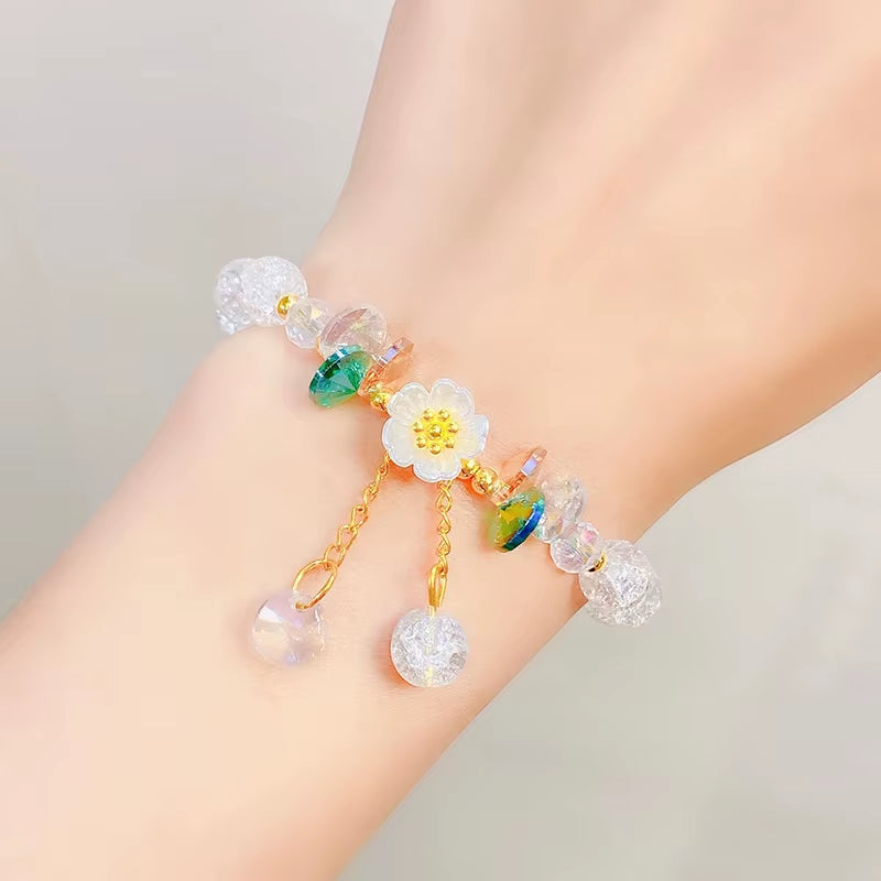 Korean Fashion Cute Shell Flower Beaded Bracelet for Women Colorful Crystal Charm Bracelets Bridal Wedding Jewelry Travel Gifts