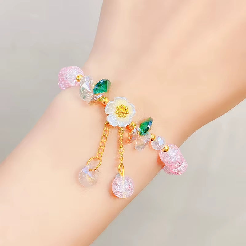 Korean Fashion Cute Shell Flower Beaded Bracelet for Women Colorful Crystal Charm Bracelets Bridal Wedding Jewelry Travel Gifts