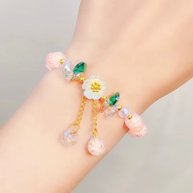 Korean Fashion Cute Shell Flower Beaded Bracelet for Women Colorful Crystal Charm Bracelets Bridal Wedding Jewelry Travel Gifts