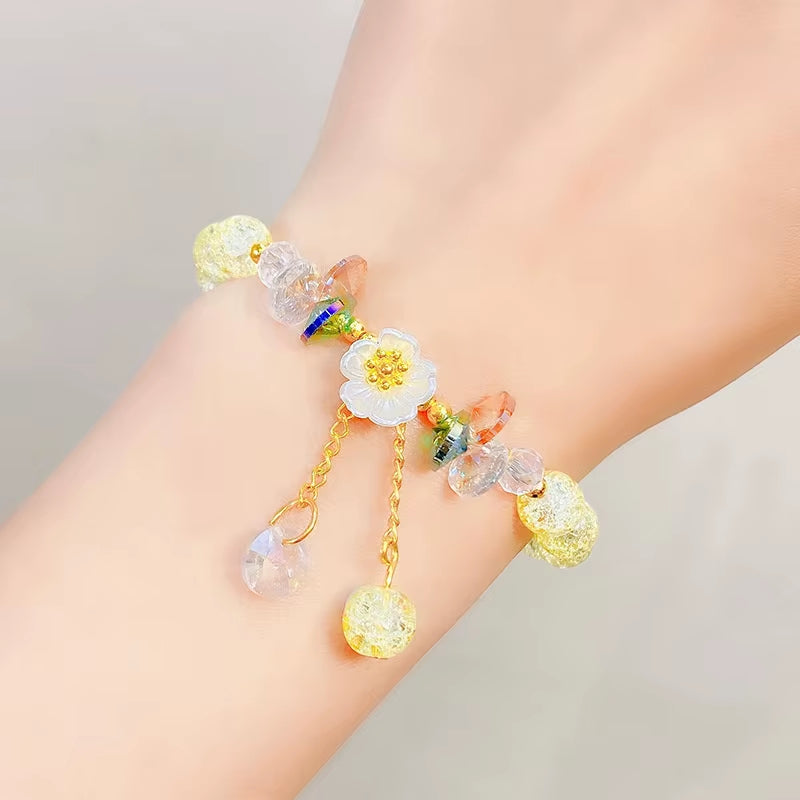Korean Fashion Cute Shell Flower Beaded Bracelet for Women Colorful Crystal Charm Bracelets Bridal Wedding Jewelry Travel Gifts