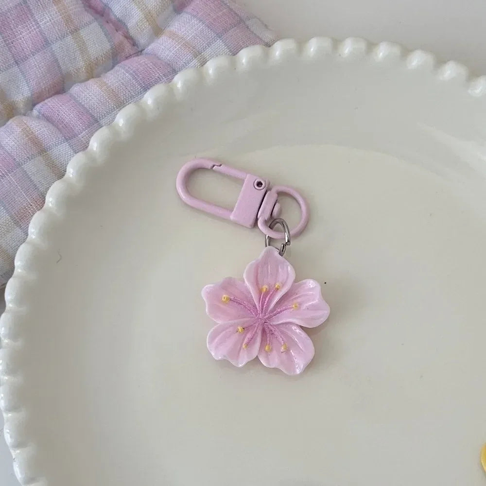 Cute Colorful Flower Pendant Keychains Women Bag Earphone Case Pendant DIY Accessories Car Key Ring Girl Candy Color Key Chains