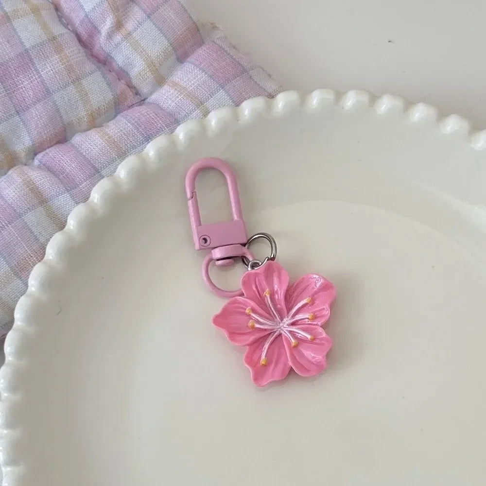 Cute Colorful Flower Pendant Keychains Women Bag Earphone Case Pendant DIY Accessories Car Key Ring Girl Candy Color Key Chains