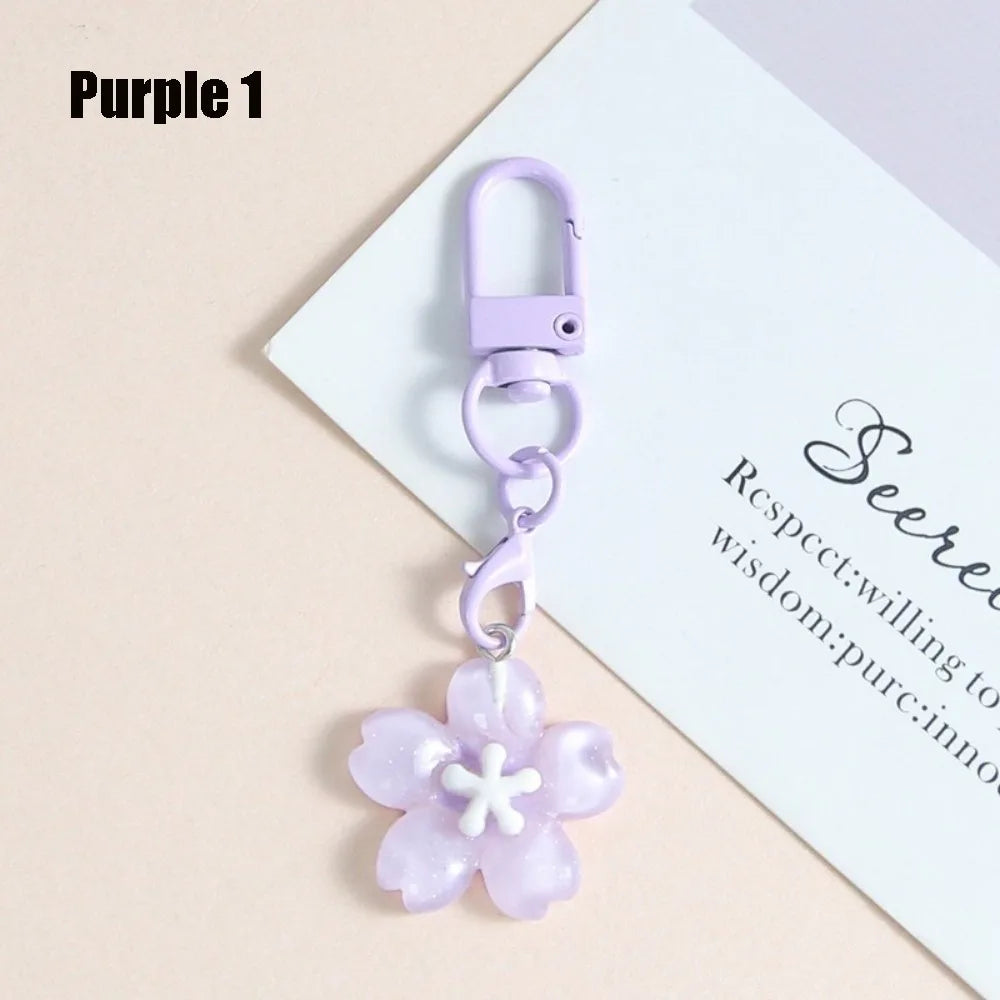 Cute Colorful Flower Pendant Keychains Women Bag Earphone Case Pendant DIY Accessories Car Key Ring Girl Candy Color Key Chains