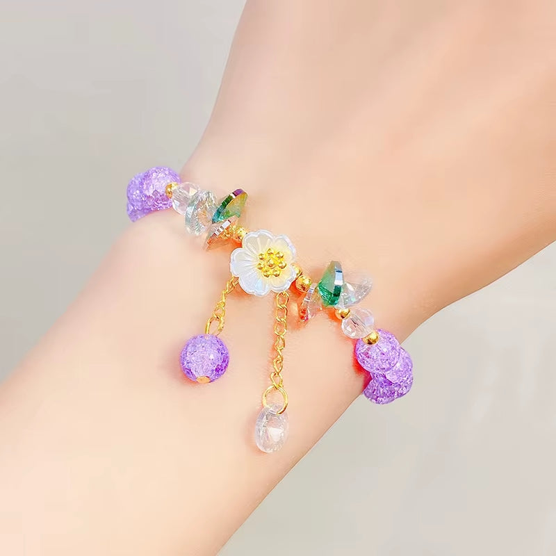 Korean Fashion Cute Shell Flower Beaded Bracelet for Women Colorful Crystal Charm Bracelets Bridal Wedding Jewelry Travel Gifts