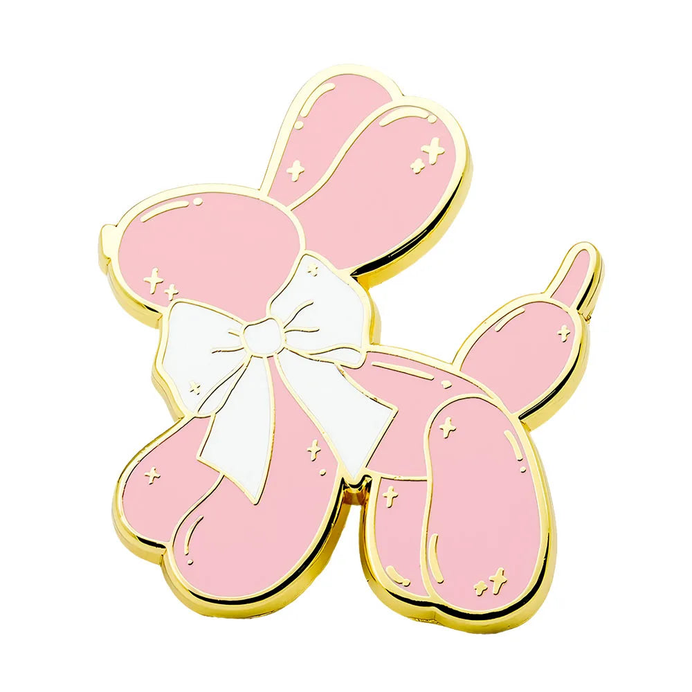 Pink Balloon Dog with Bow Enamel Pin Cute Puppy Clipart Preppy Girly Aesthetic Pastel Jewelry Hot Girl Gift Accessories