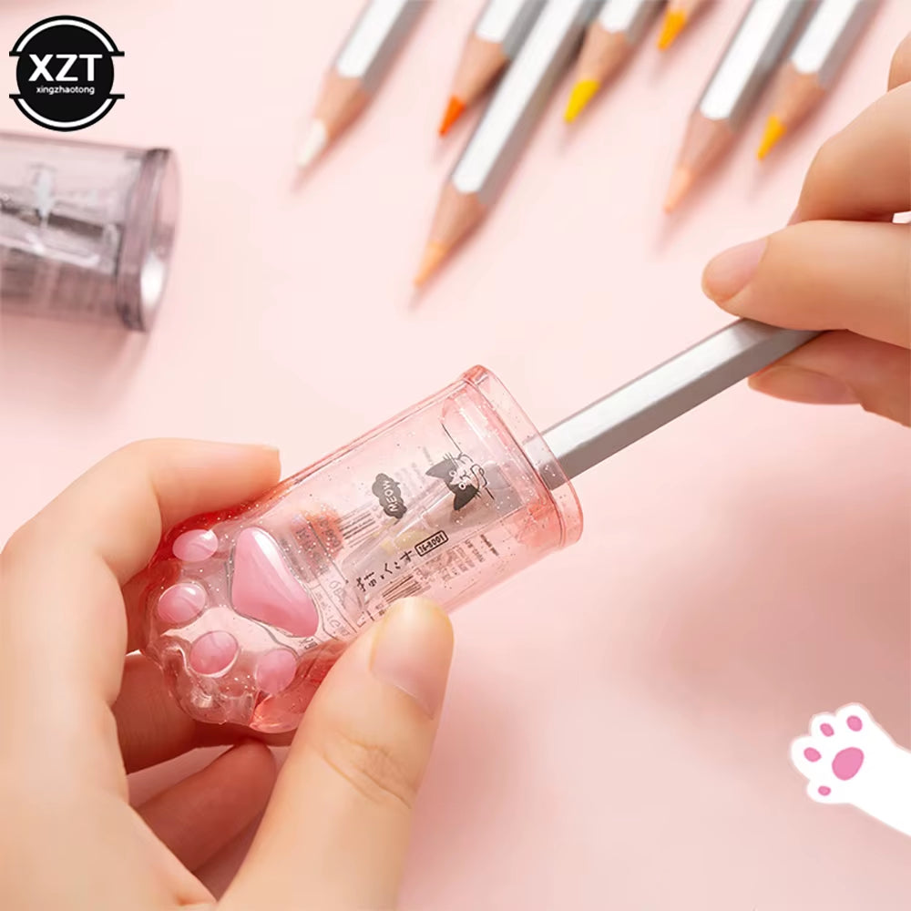 1 Pcs Cute Creative Cat Paw Pencil Sharpener Pink Grey Color Kawaii Stationery School Supplies for Kids Gift