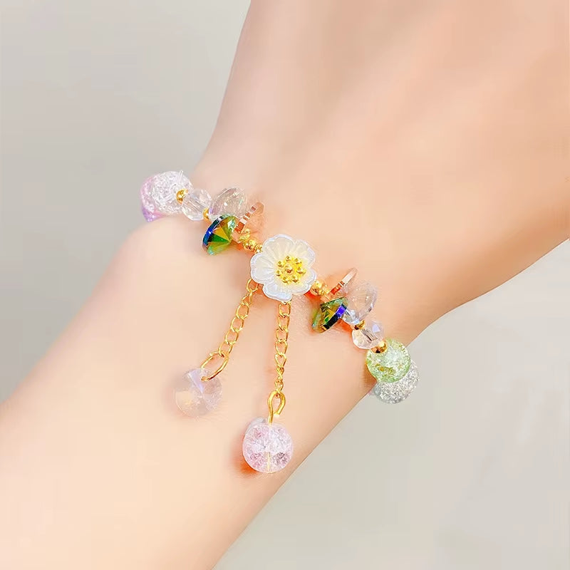 Korean Fashion Cute Shell Flower Beaded Bracelet for Women Colorful Crystal Charm Bracelets Bridal Wedding Jewelry Travel Gifts