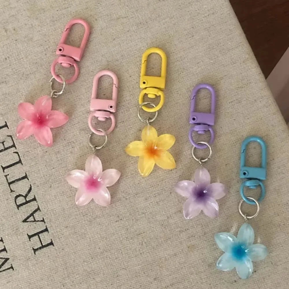 Cute Colorful Flower Pendant Keychains Women Bag Earphone Case Pendant DIY Accessories Car Key Ring Girl Candy Color Key Chains