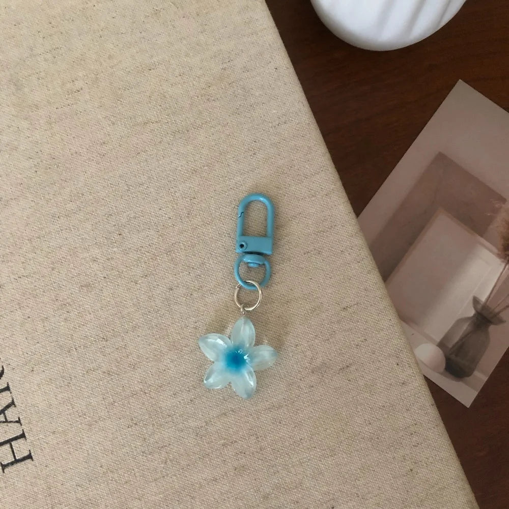 Cute Colorful Flower Pendant Keychains Women Bag Earphone Case Pendant DIY Accessories Car Key Ring Girl Candy Color Key Chains