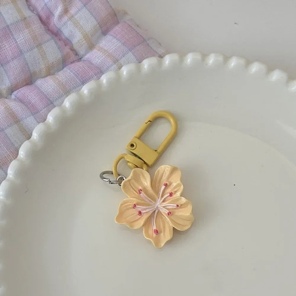 Cute Colorful Flower Pendant Keychains Women Bag Earphone Case Pendant DIY Accessories Car Key Ring Girl Candy Color Key Chains
