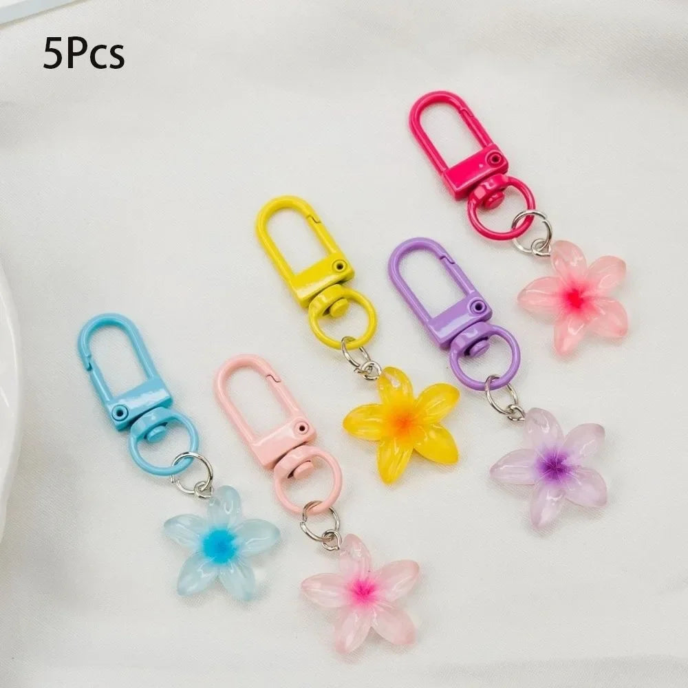 Cute Colorful Flower Pendant Keychains Women Bag Earphone Case Pendant DIY Accessories Car Key Ring Girl Candy Color Key Chains