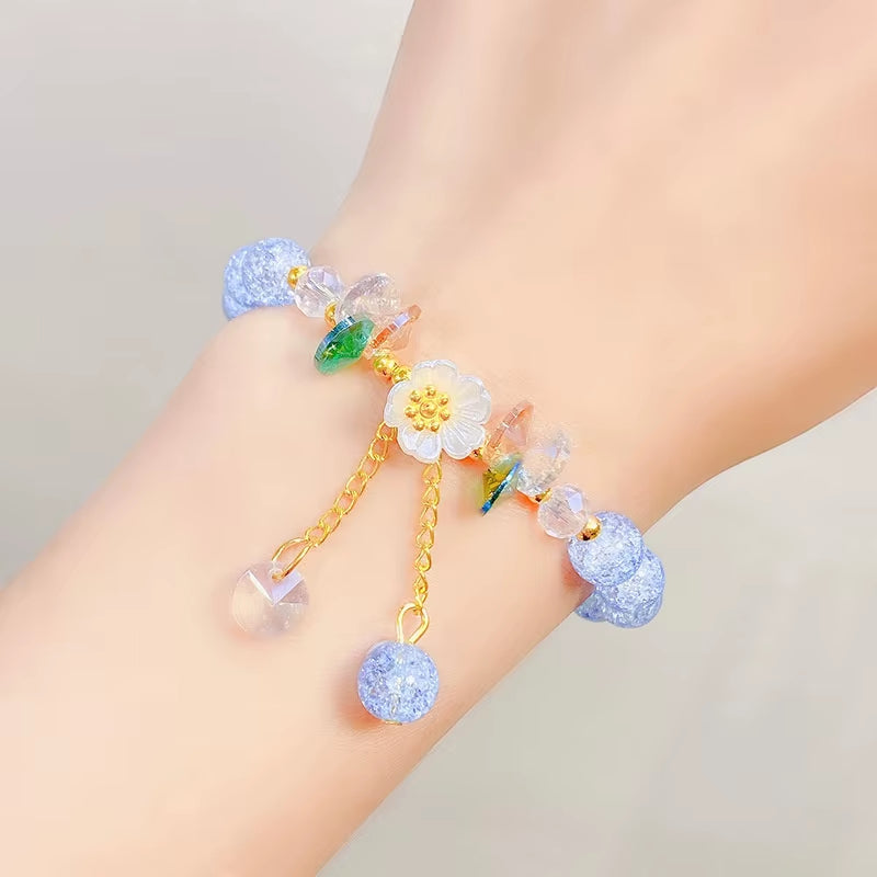 Korean Fashion Cute Shell Flower Beaded Bracelet for Women Colorful Crystal Charm Bracelets Bridal Wedding Jewelry Travel Gifts