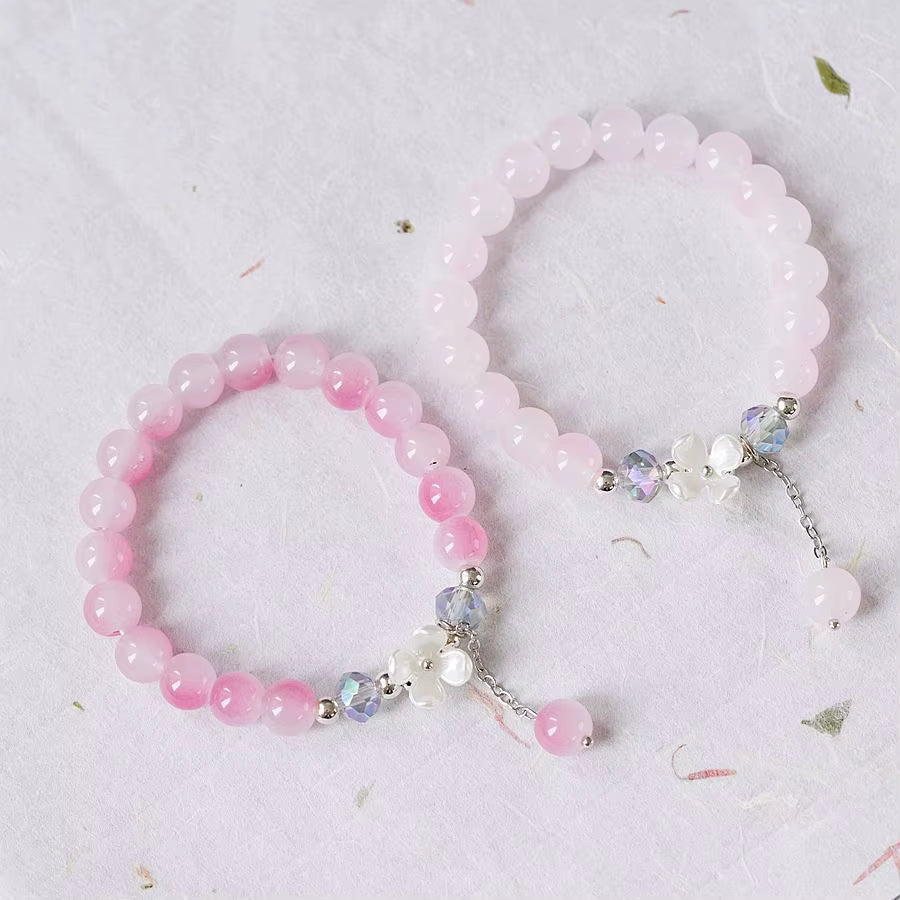 Korean Fashion Cute Shell Flower Beaded Bracelet for Women Colorful Crystal Charm Bracelets Bridal Wedding Jewelry Travel Gifts