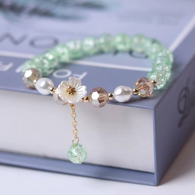 Korean Fashion Cute Shell Flower Beaded Bracelet for Women Colorful Crystal Charm Bracelets Bridal Wedding Jewelry Travel Gifts
