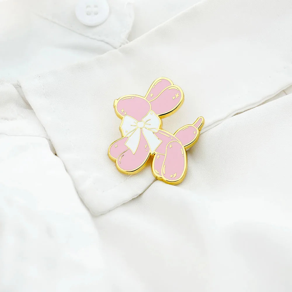 Pink Balloon Dog with Bow Enamel Pin Cute Puppy Clipart Preppy Girly Aesthetic Pastel Jewelry Hot Girl Gift Accessories