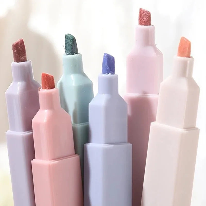 6Pcs/Set Pastel Color Highlighter Kawaii Stationery Color Marker School Supplies Student Marker Highlighter Japanese Stationery