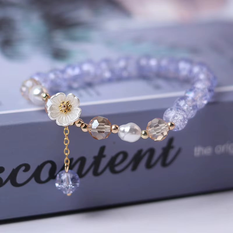 Korean Fashion Cute Shell Flower Beaded Bracelet for Women Colorful Crystal Charm Bracelets Bridal Wedding Jewelry Travel Gifts