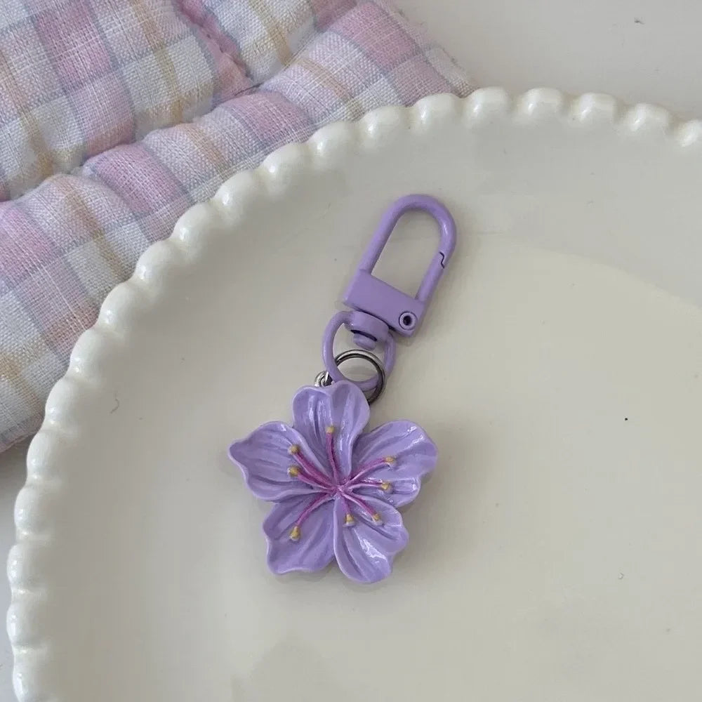 Cute Colorful Flower Pendant Keychains Women Bag Earphone Case Pendant DIY Accessories Car Key Ring Girl Candy Color Key Chains
