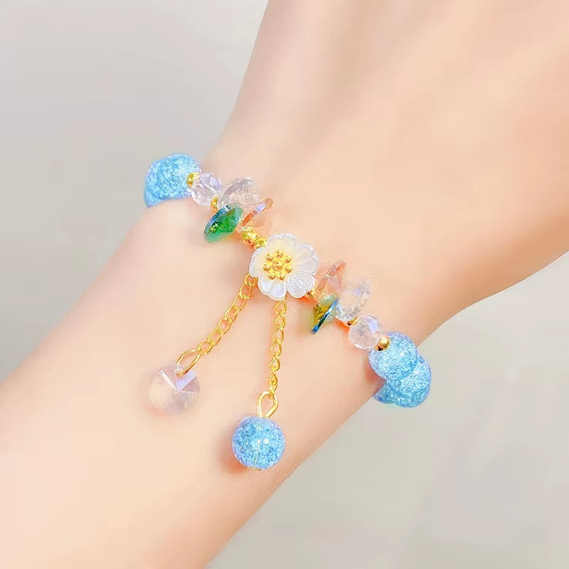 Korean Fashion Cute Shell Flower Beaded Bracelet for Women Colorful Crystal Charm Bracelets Bridal Wedding Jewelry Travel Gifts