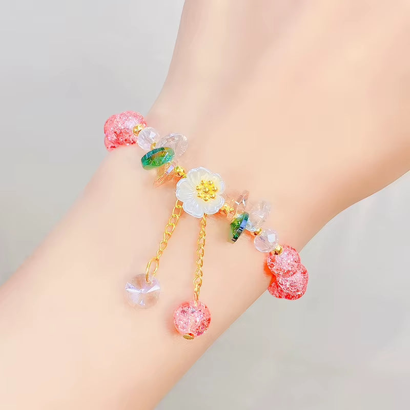 Korean Fashion Cute Shell Flower Beaded Bracelet for Women Colorful Crystal Charm Bracelets Bridal Wedding Jewelry Travel Gifts
