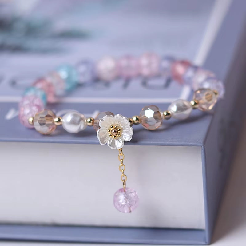 Korean Fashion Cute Shell Flower Beaded Bracelet for Women Colorful Crystal Charm Bracelets Bridal Wedding Jewelry Travel Gifts