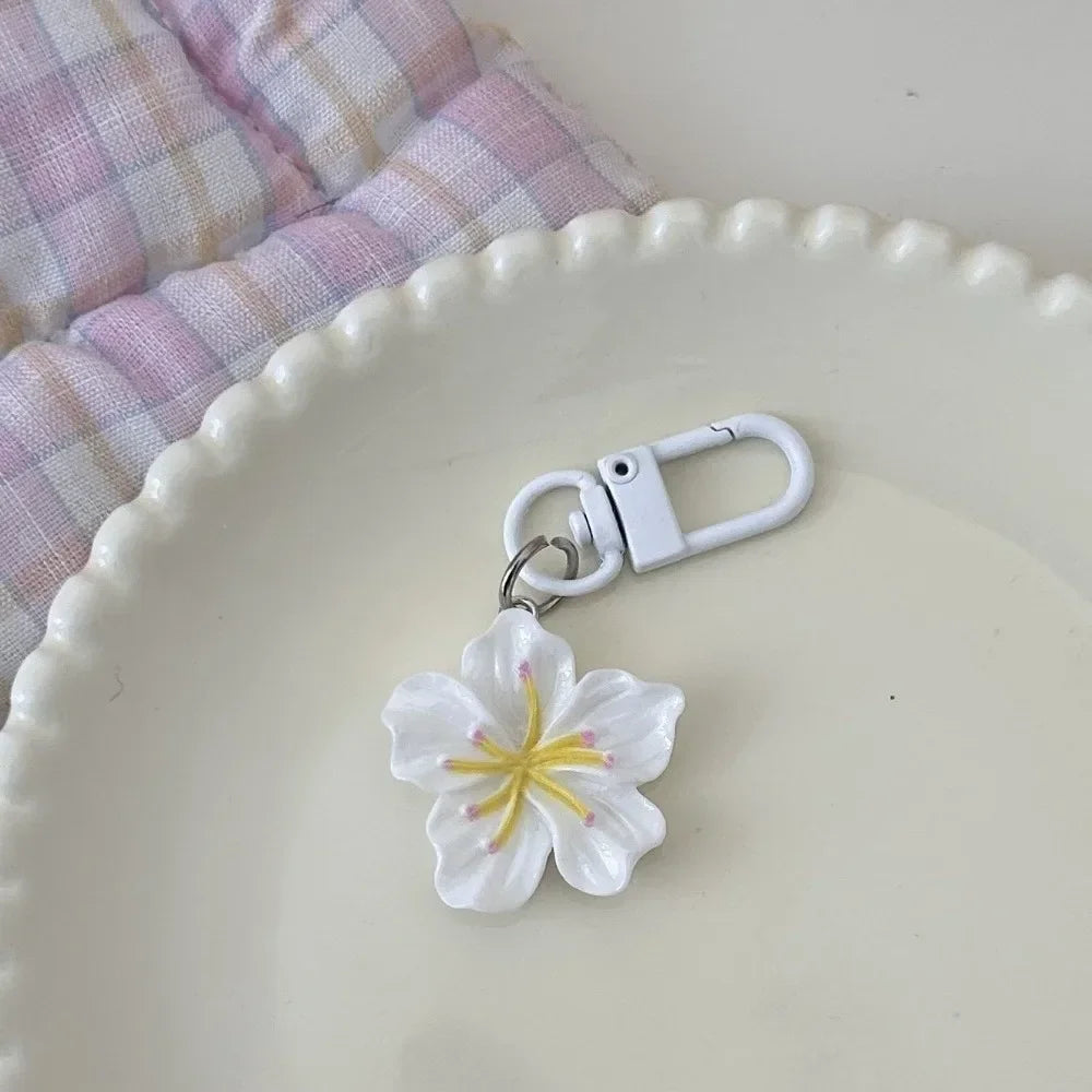 Cute Colorful Flower Pendant Keychains Women Bag Earphone Case Pendant DIY Accessories Car Key Ring Girl Candy Color Key Chains