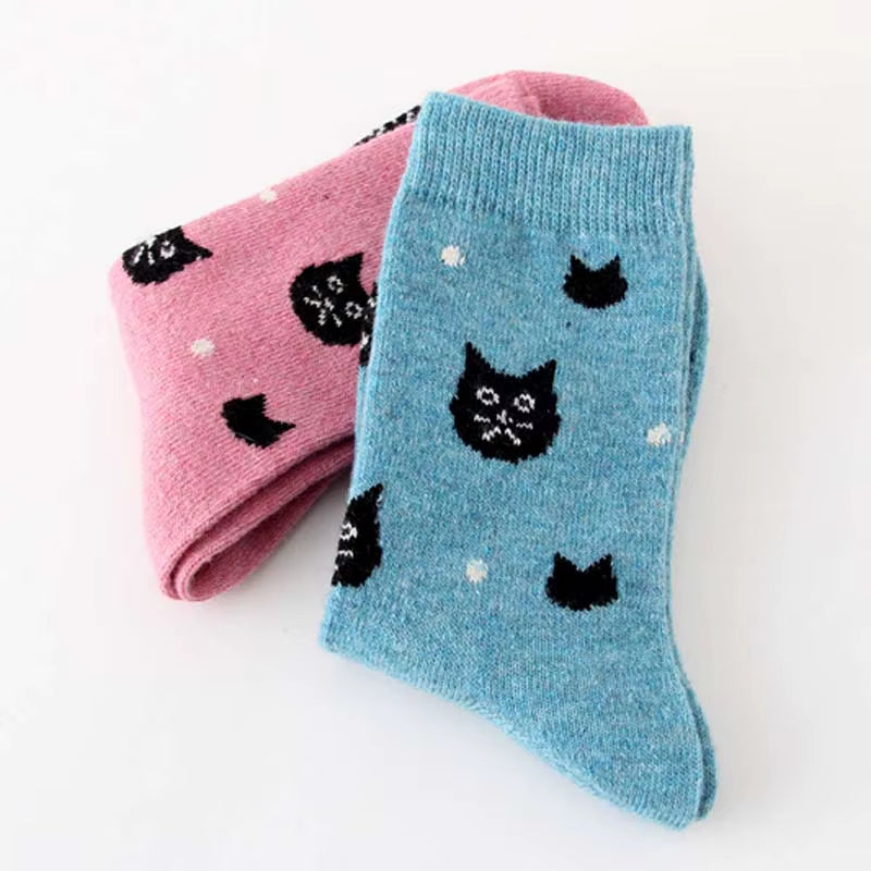 1 Pair Autumn and Winter New Style Japanese Cute Socks Korean Cat Harajuku Socks Women Wool Kawaii Thicken Cute Socks