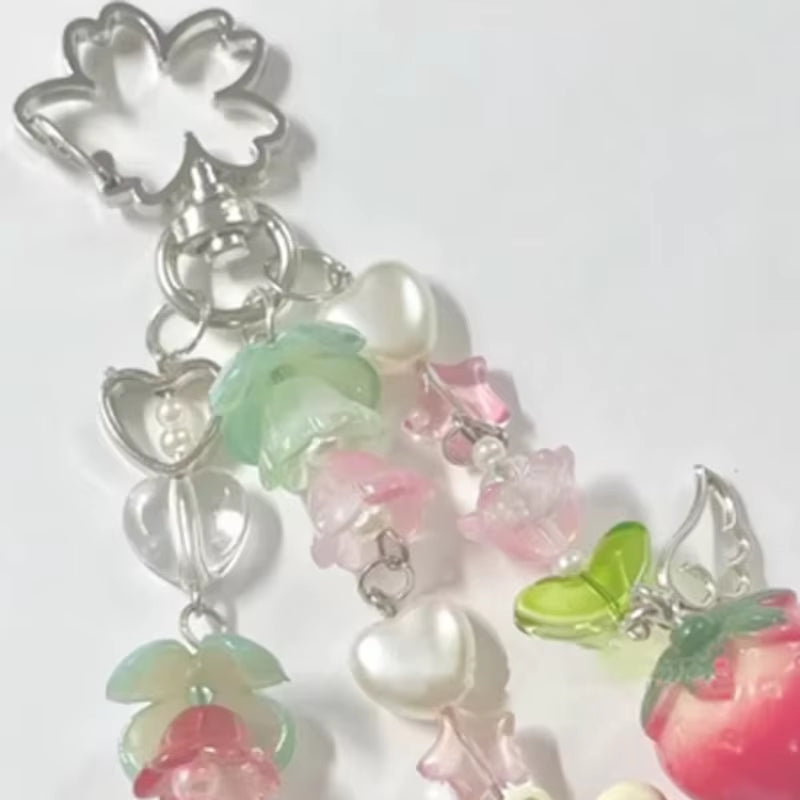 Bear Pendant Beaded Phone Charm Y2K Fairy Core Keychain